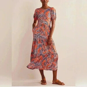 Boden Paisley Print Dress - Orange and Blue